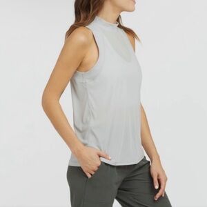 Spanx Go Lightly Ribbed Mock Neck Tank Top Cloudy Grey Size L